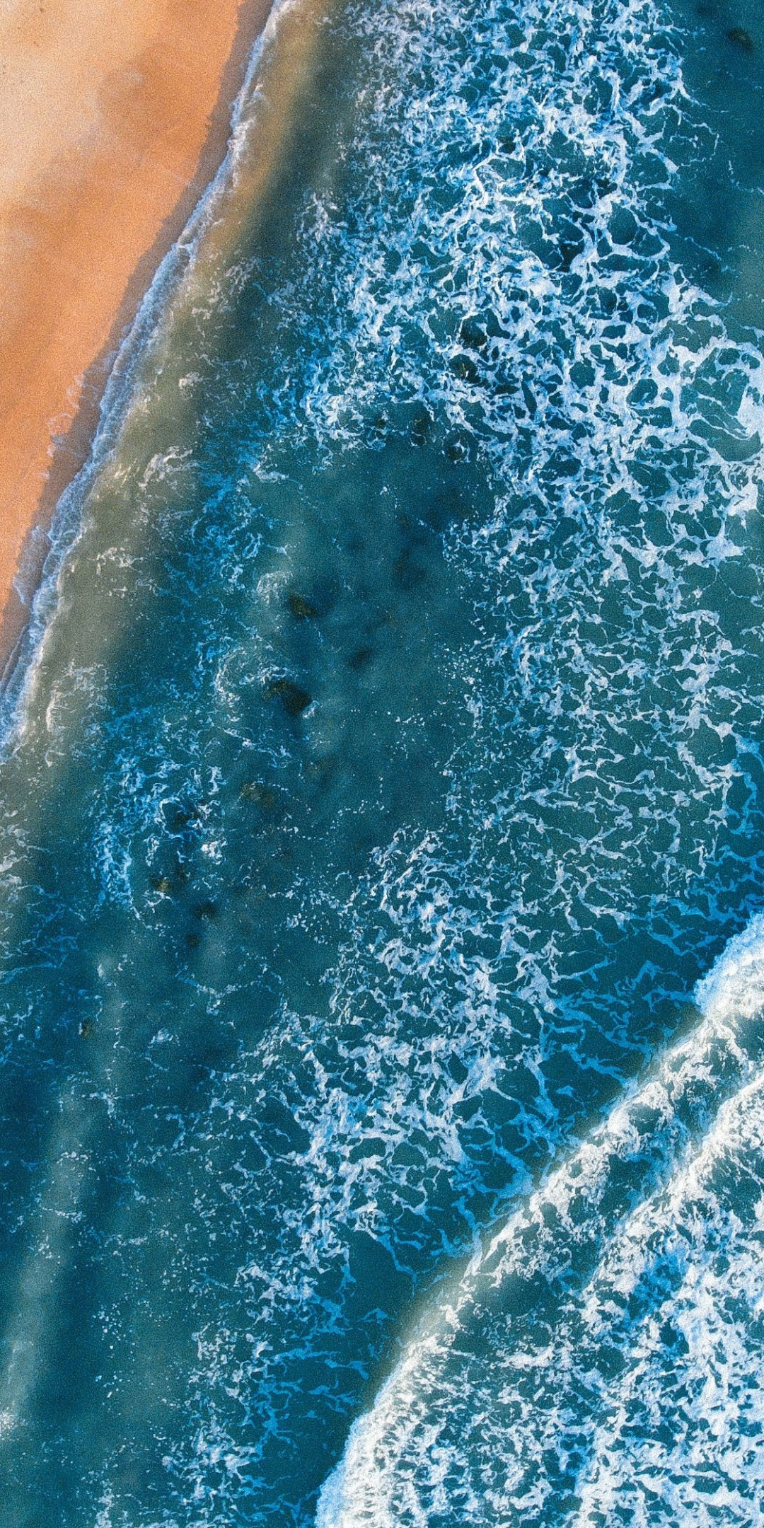 Sunny day, aerial view, coast, sea waves, 1080x2160 wallpaper