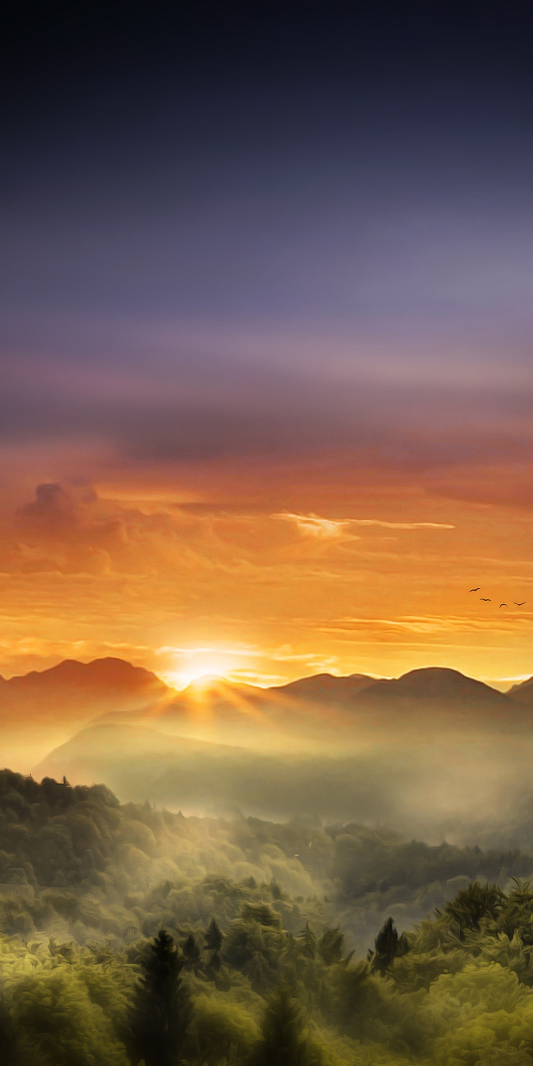 Horizon, sunrise, mountains, nature, 1080x2160 wallpaper