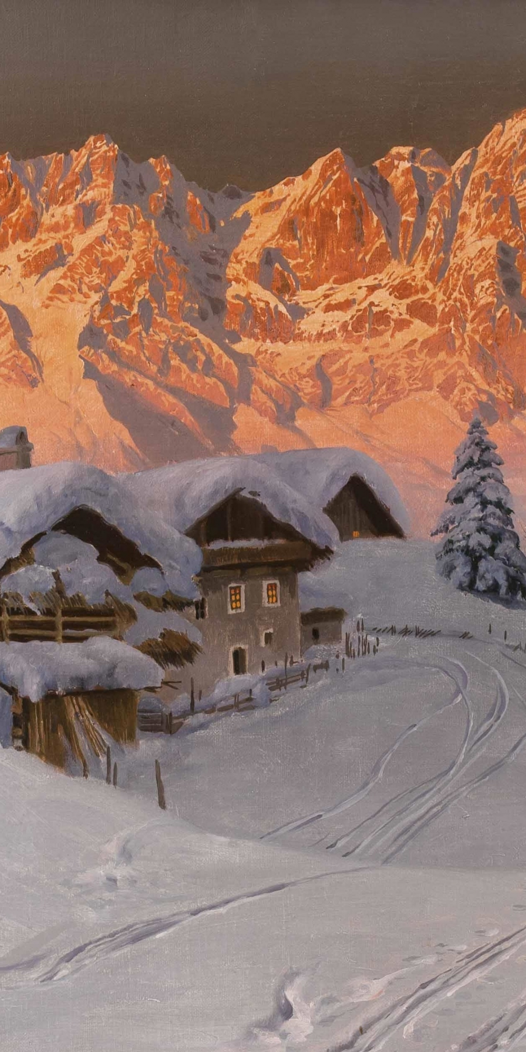 Mountains, winter, landscape, glowing mountains, art, 1080x2160 wallpaper