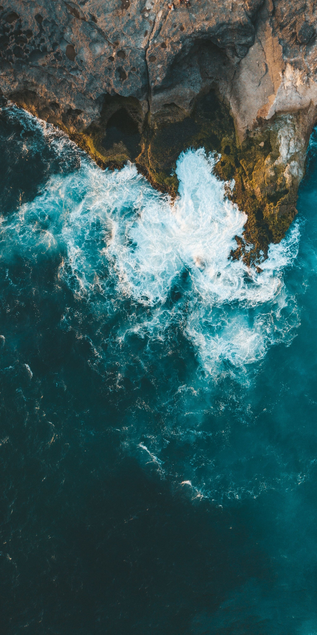 Download wallpaper 1080x2160 collide, sea waves, coast, aerial view ...