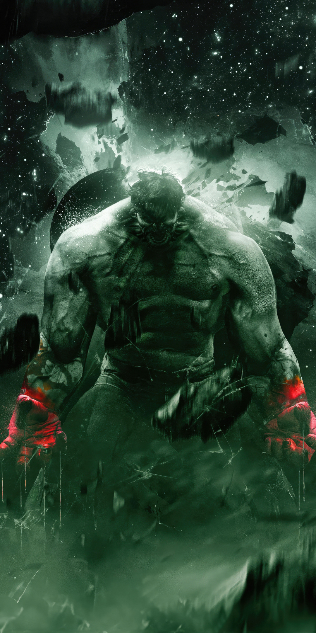 Green and bold, angry Hulk, 1080x2160 wallpaper