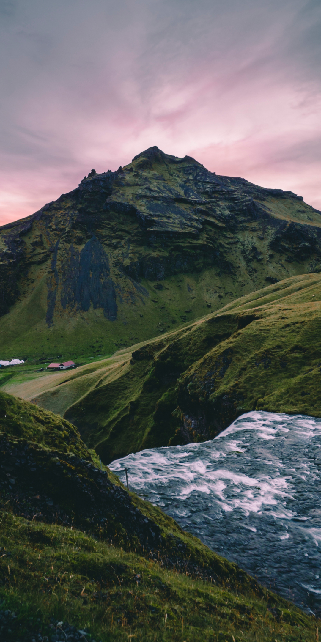 Skogafoss, fall, river, mountains, Iceland, 1080x2160 wallpaper