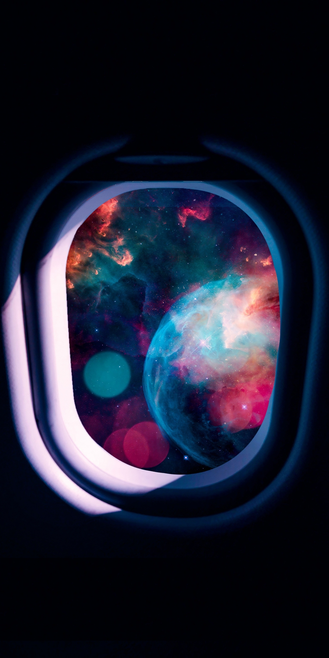 Spacecraft's window, into space, dark, 1080x2160 wallpaper