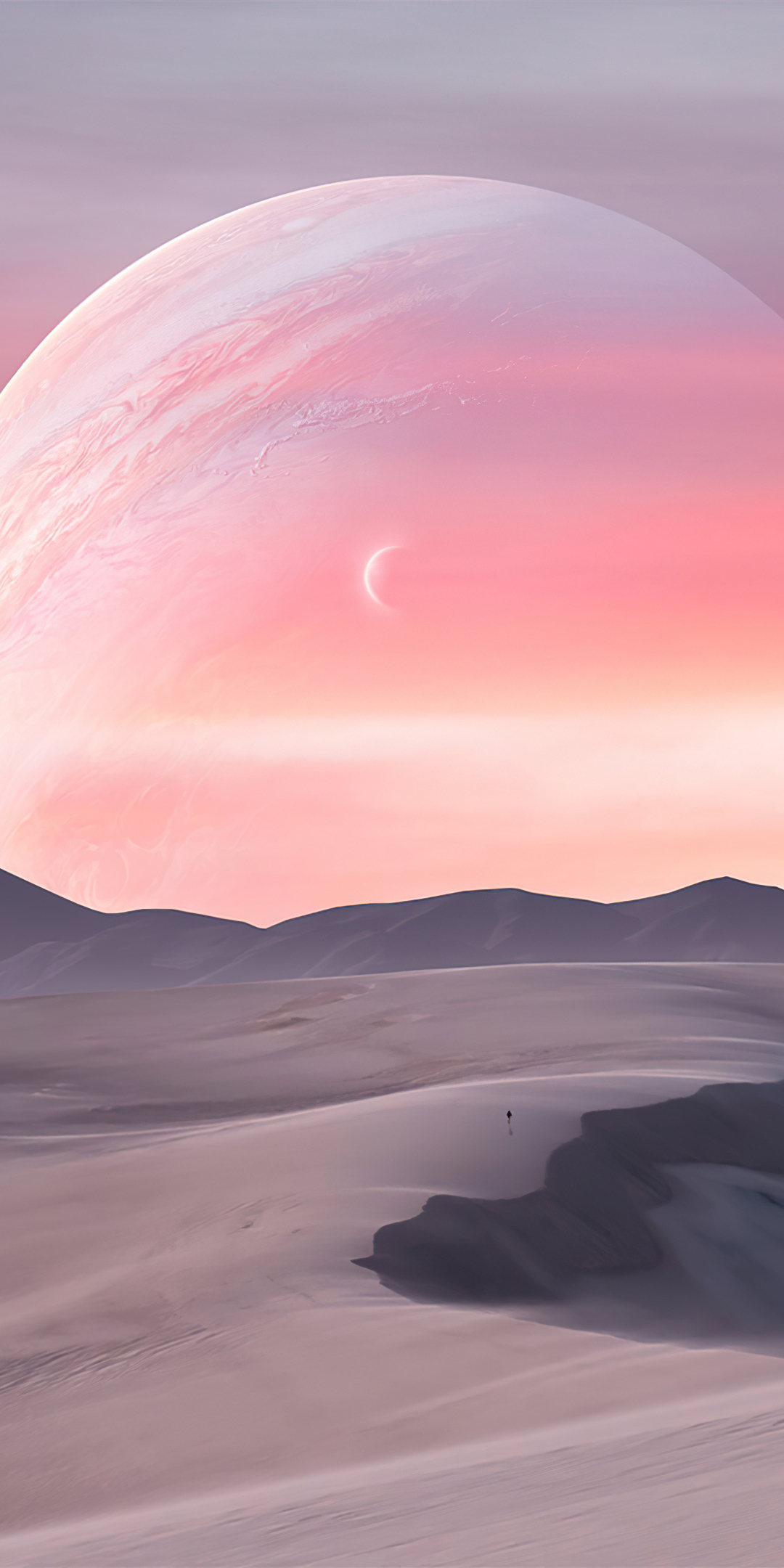 Evanescent, fantasy, moon and desert landscape, art, 1080x2160 wallpaper