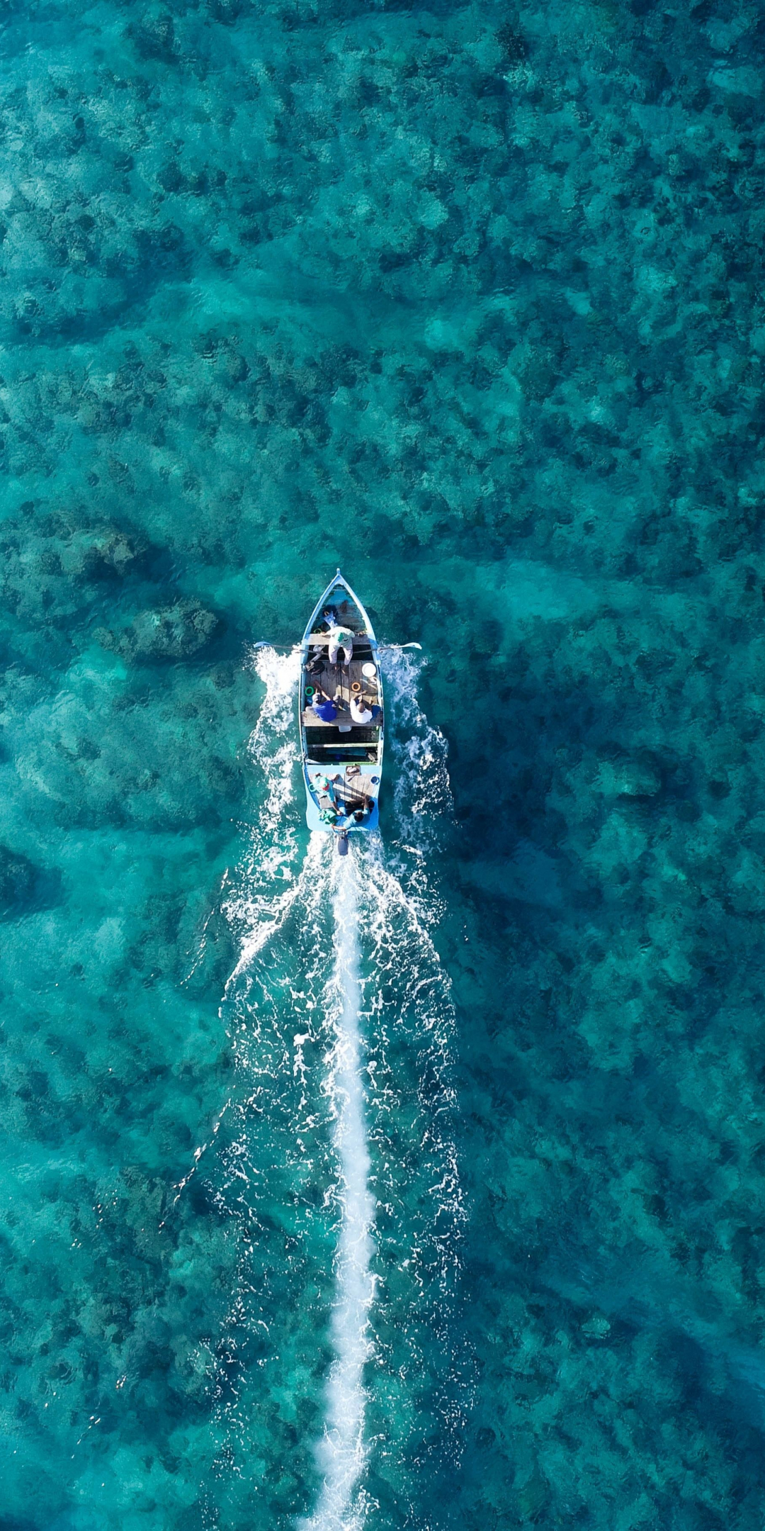 Boat, holiday, blue sea, aerial view, 1080x2160 wallpaper