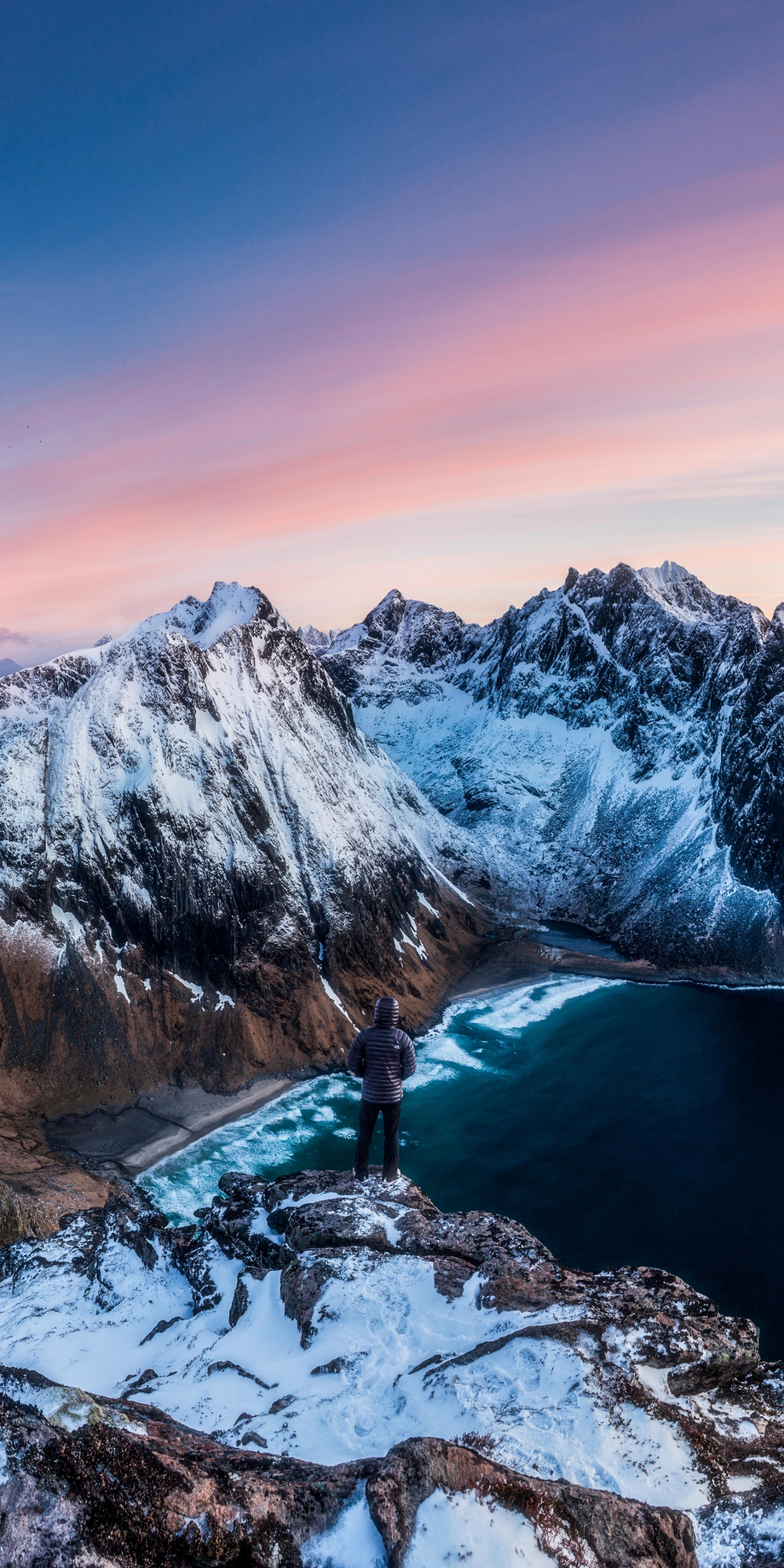 Panorama, ocean, arctic coast, glacier, 1080x2160 wallpaper