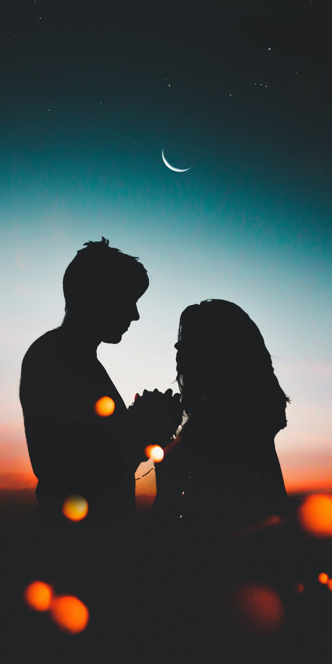 Silhouette, couple, love, sunset, outdoor, 1080x2160 wallpaper