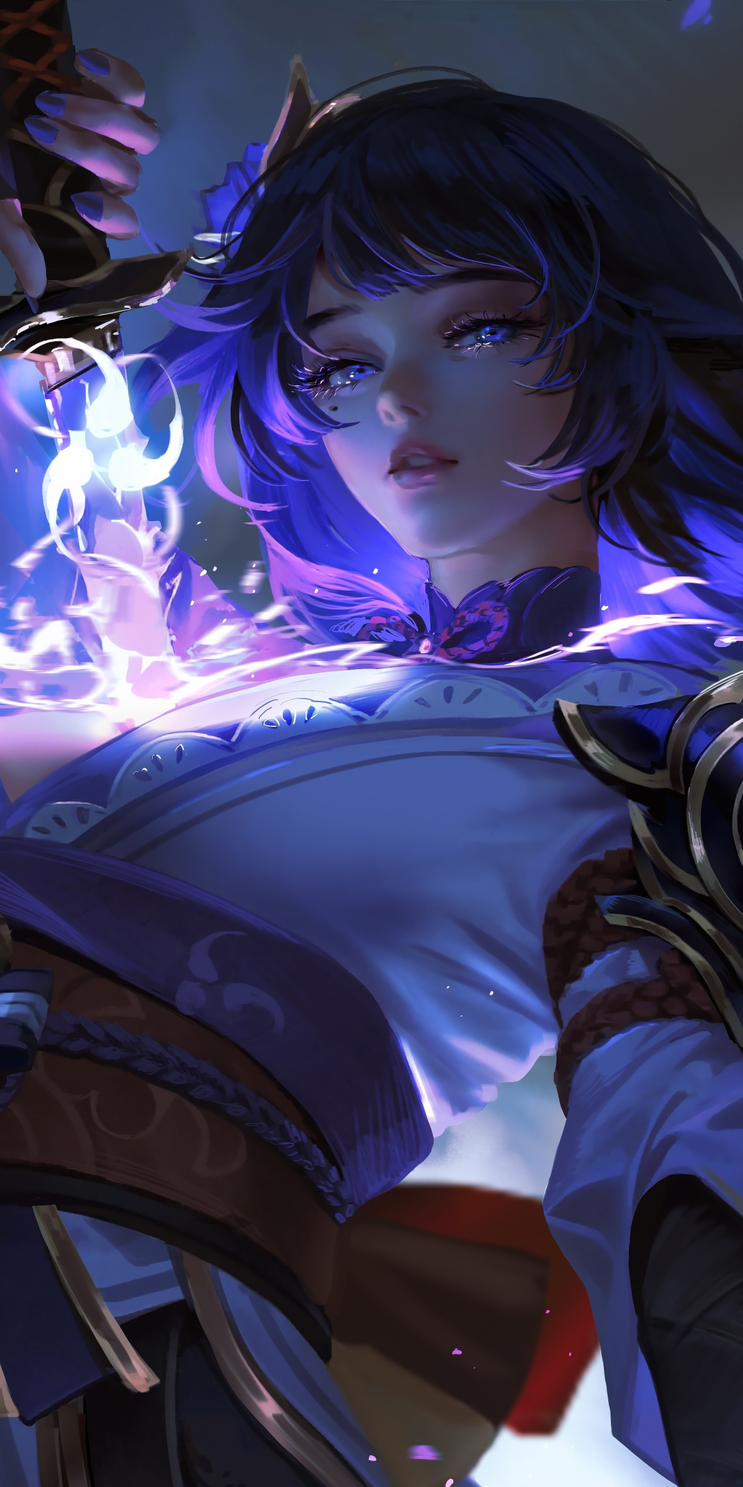 Cute girl with blue sword, fantasy, art, 1080x2160 wallpaper