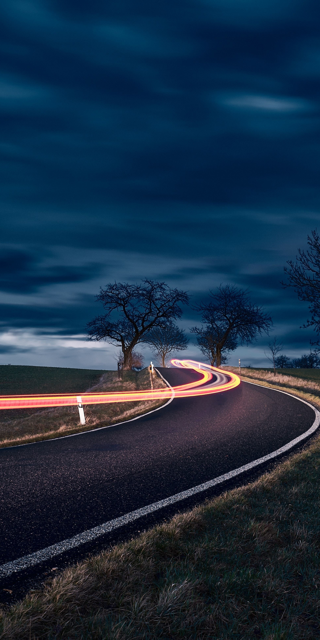 Night, landscape, highway, turn, long exposure, 1080x2160 wallpaper