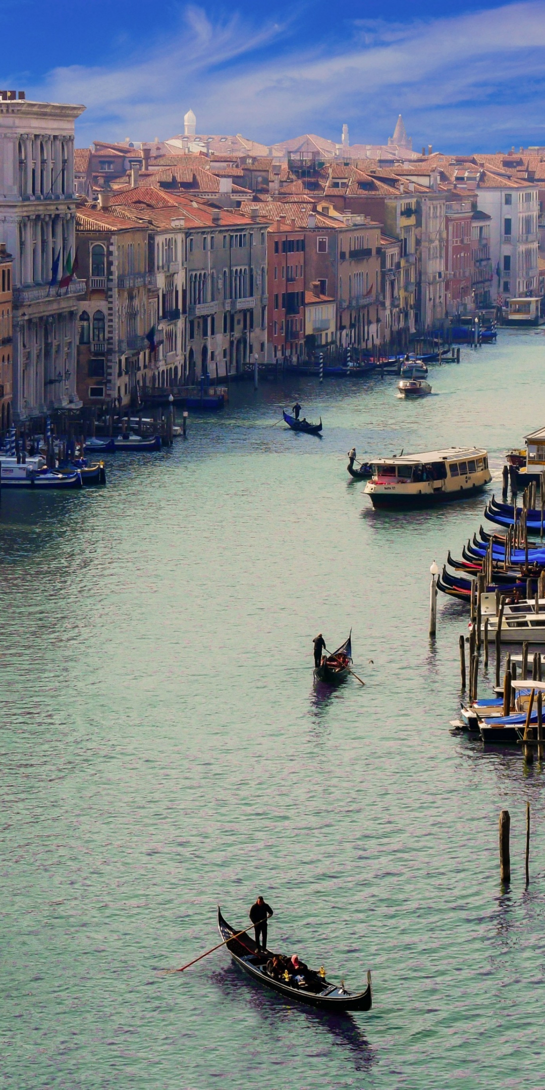 City, river, apartments, Venice, boats, 1080x2160 wallpaper