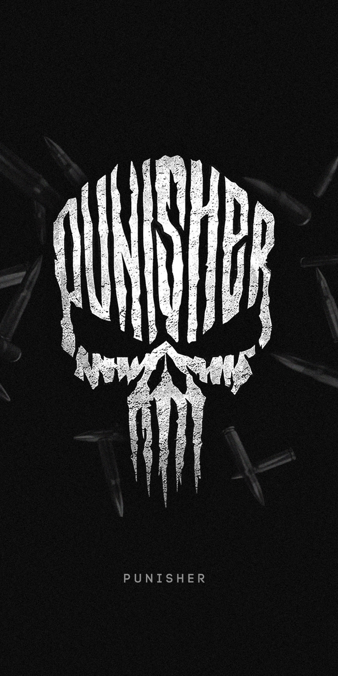 Punisher, superhero's logo, minimal, dark, 1080x2160 wallpaper
