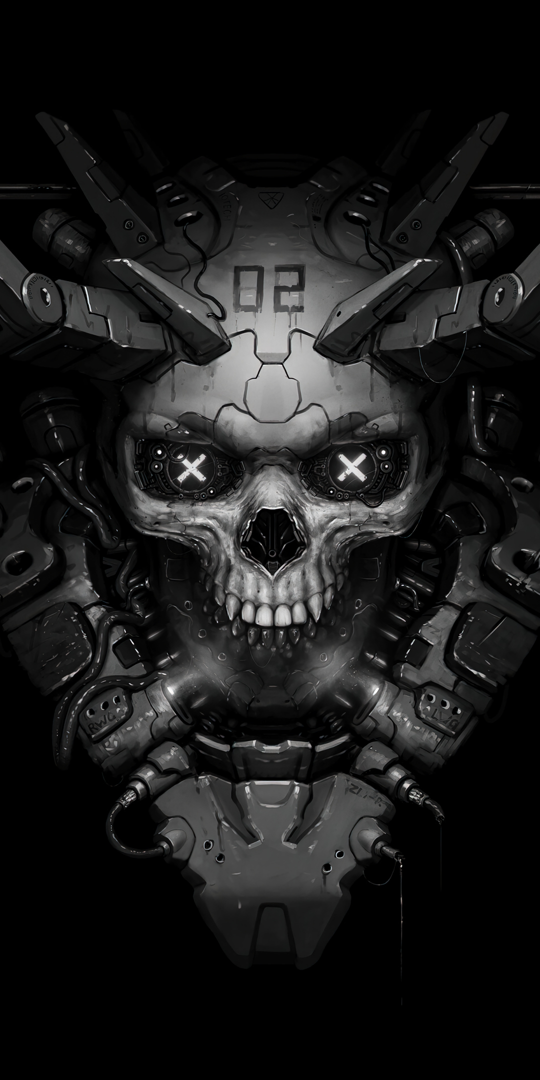 Metallic skull, dark, art, 1080x2160 wallpaper