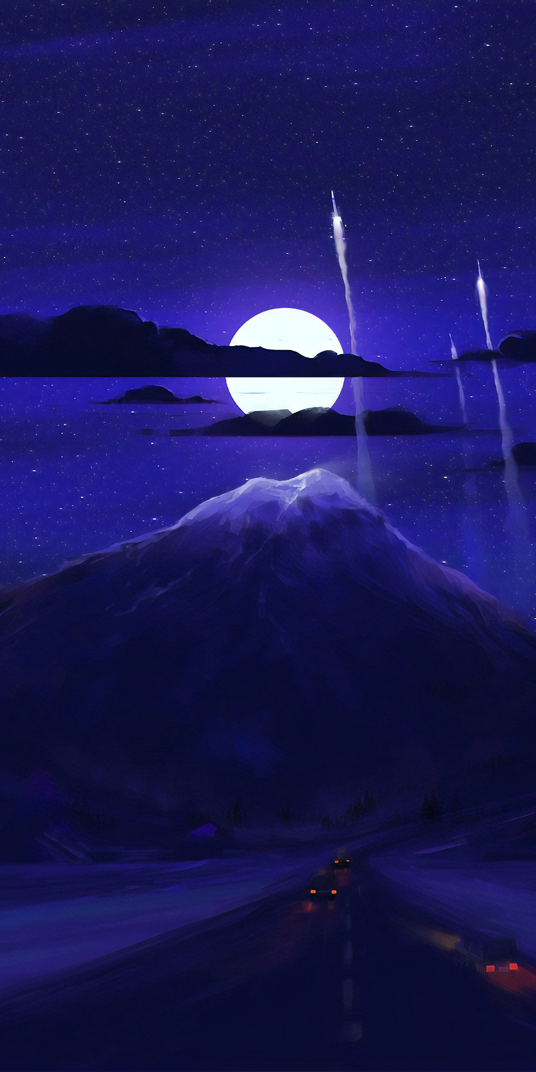 Dark, moon, mountain, night, minimal, art, 1080x2160 wallpaper