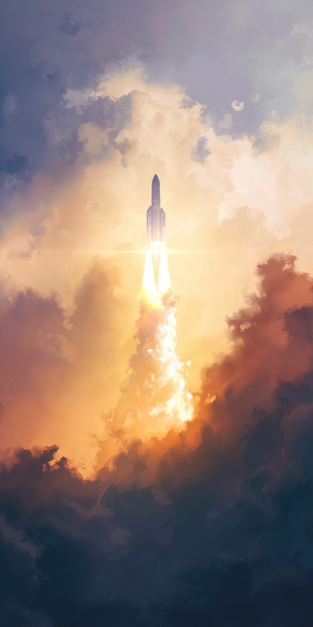 Rocket flight, clouds, sky, 1080x2160 wallpaper