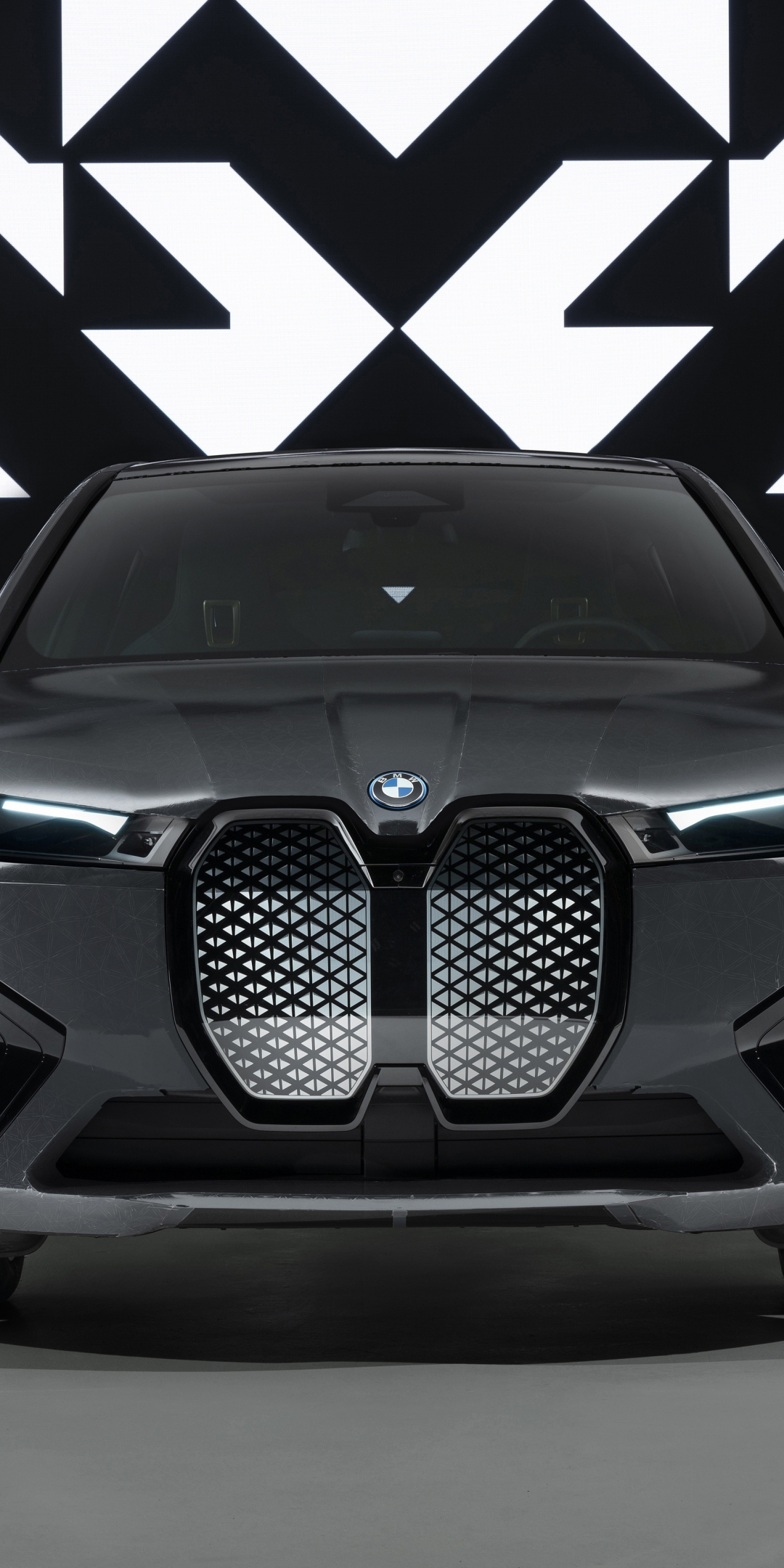 Black car, BMW iX Flow, front-view, 1080x2160 wallpaper