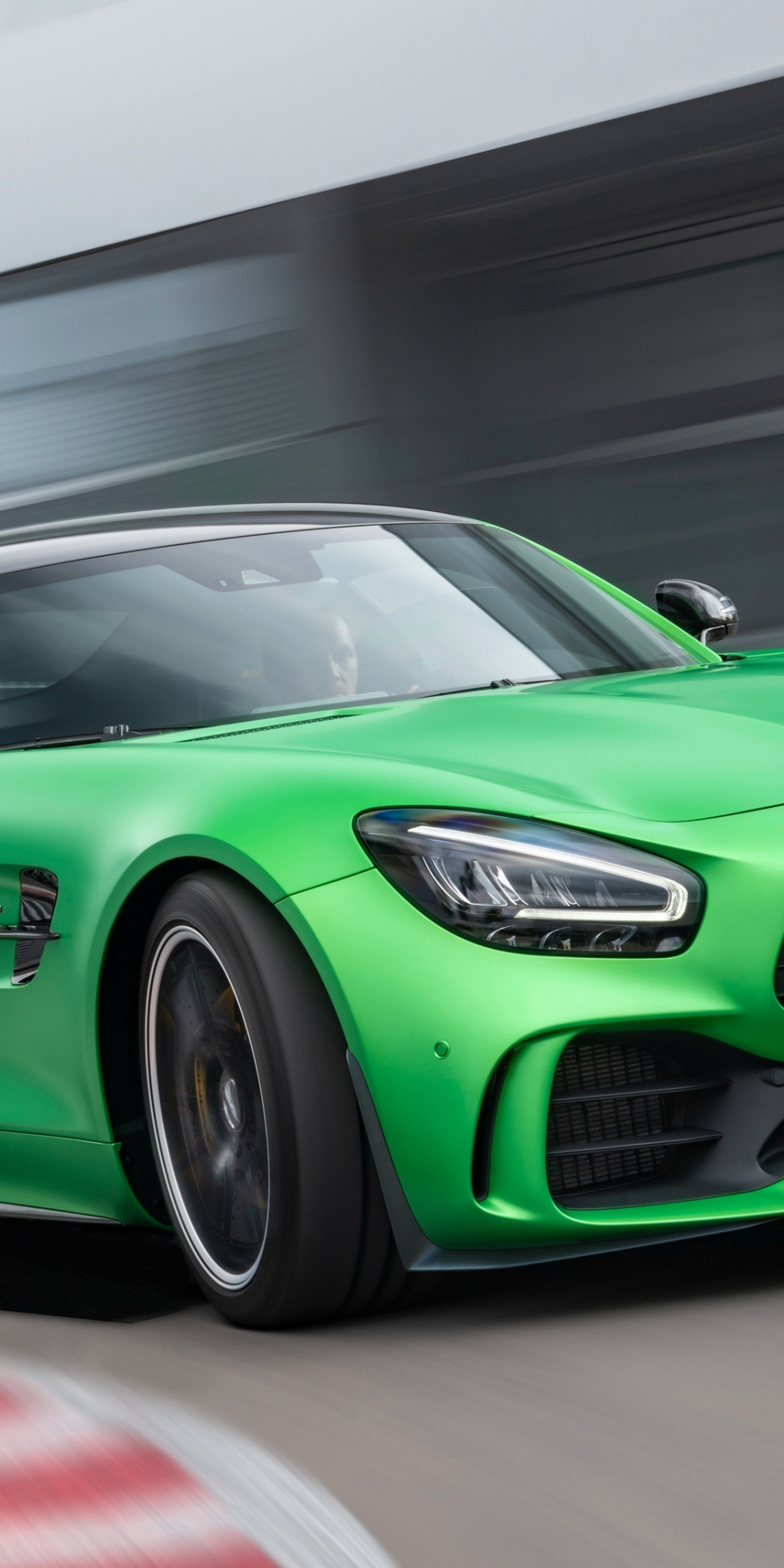 Mercedes-AMG GT, green car, on-road, 1080x2160 wallpaper