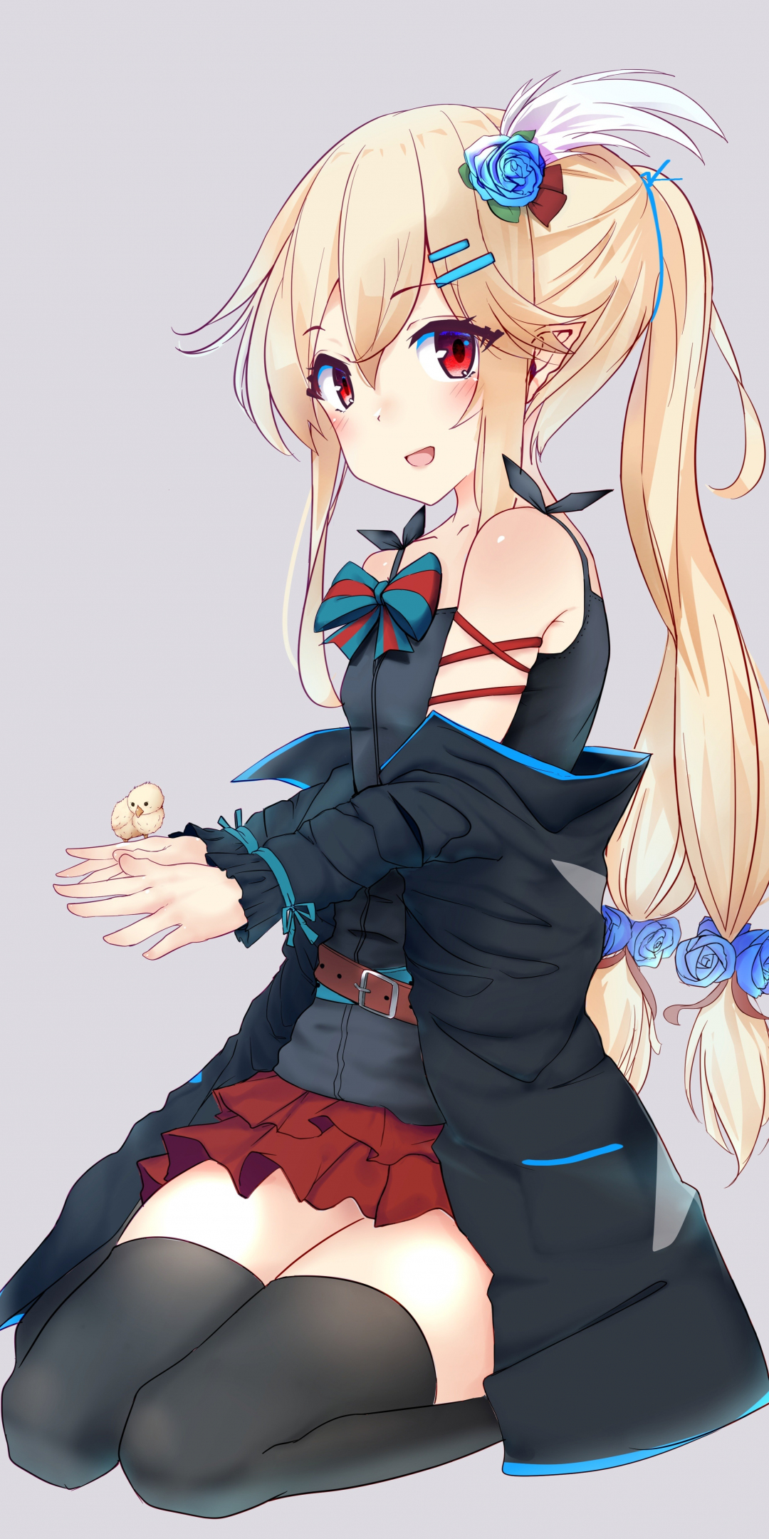 Pony tails, blonde, cute girl, anime, 1080x2160 wallpaper