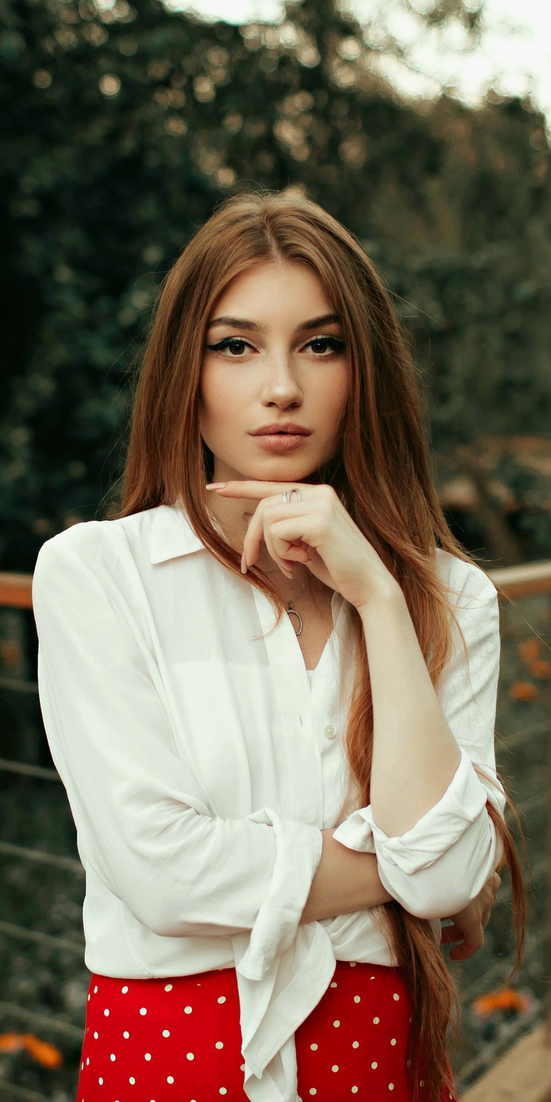 Blonde, white shirt, girl model, outdoor, 1080x2160 wallpaper
