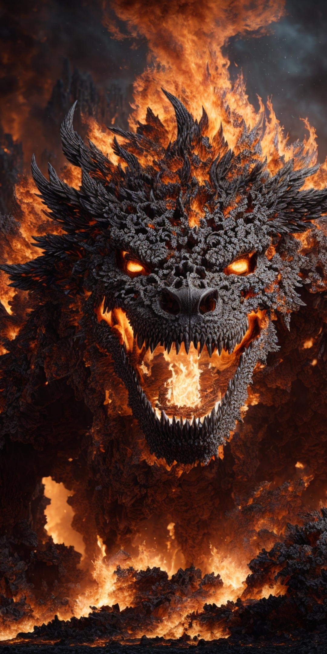 Godzilla, fire monster, fantasy, 1080x2160 wallpaper