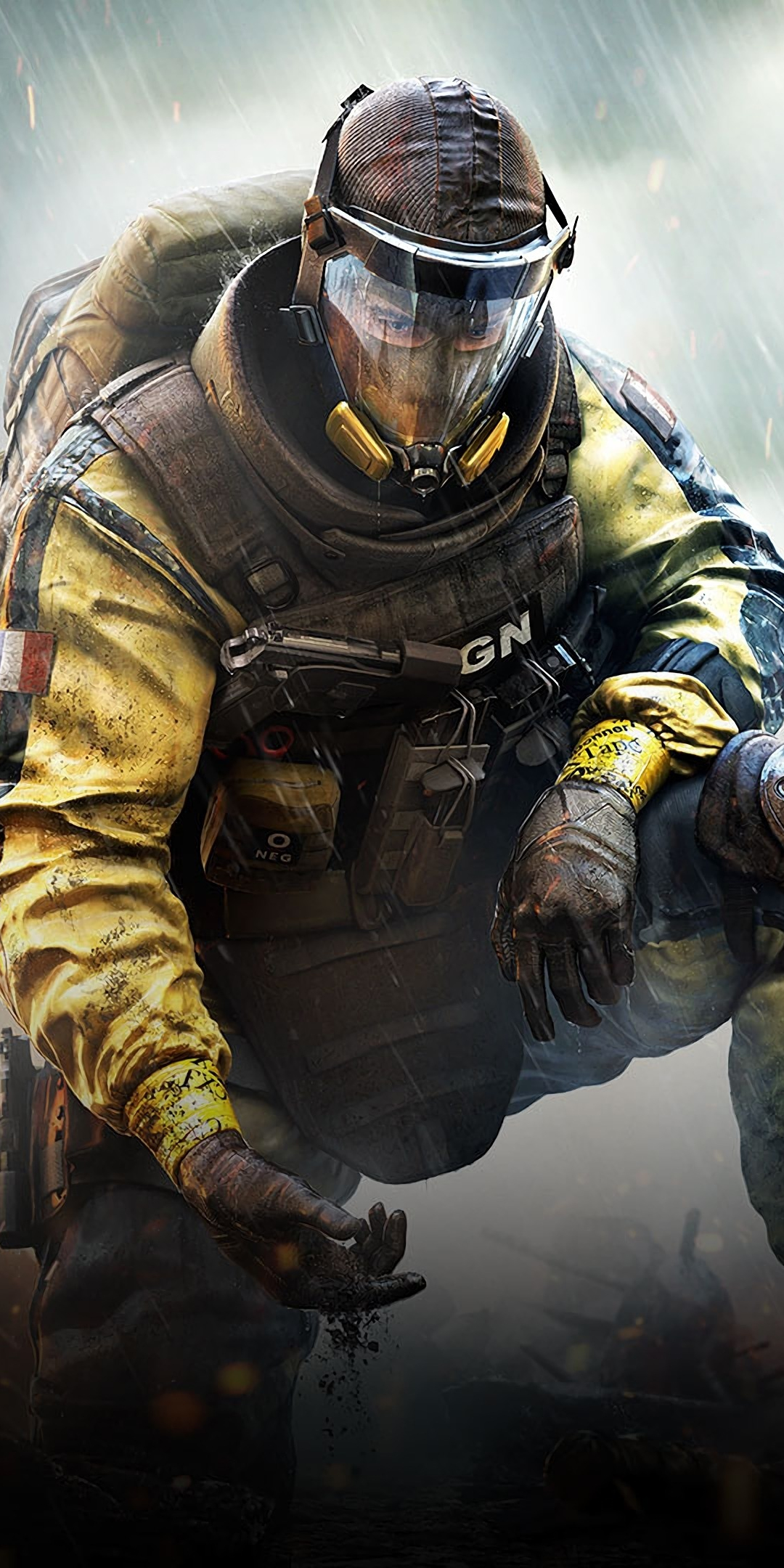 Download 1080x2160 wallpaper video game, gas mask, tom clancy's rainbow