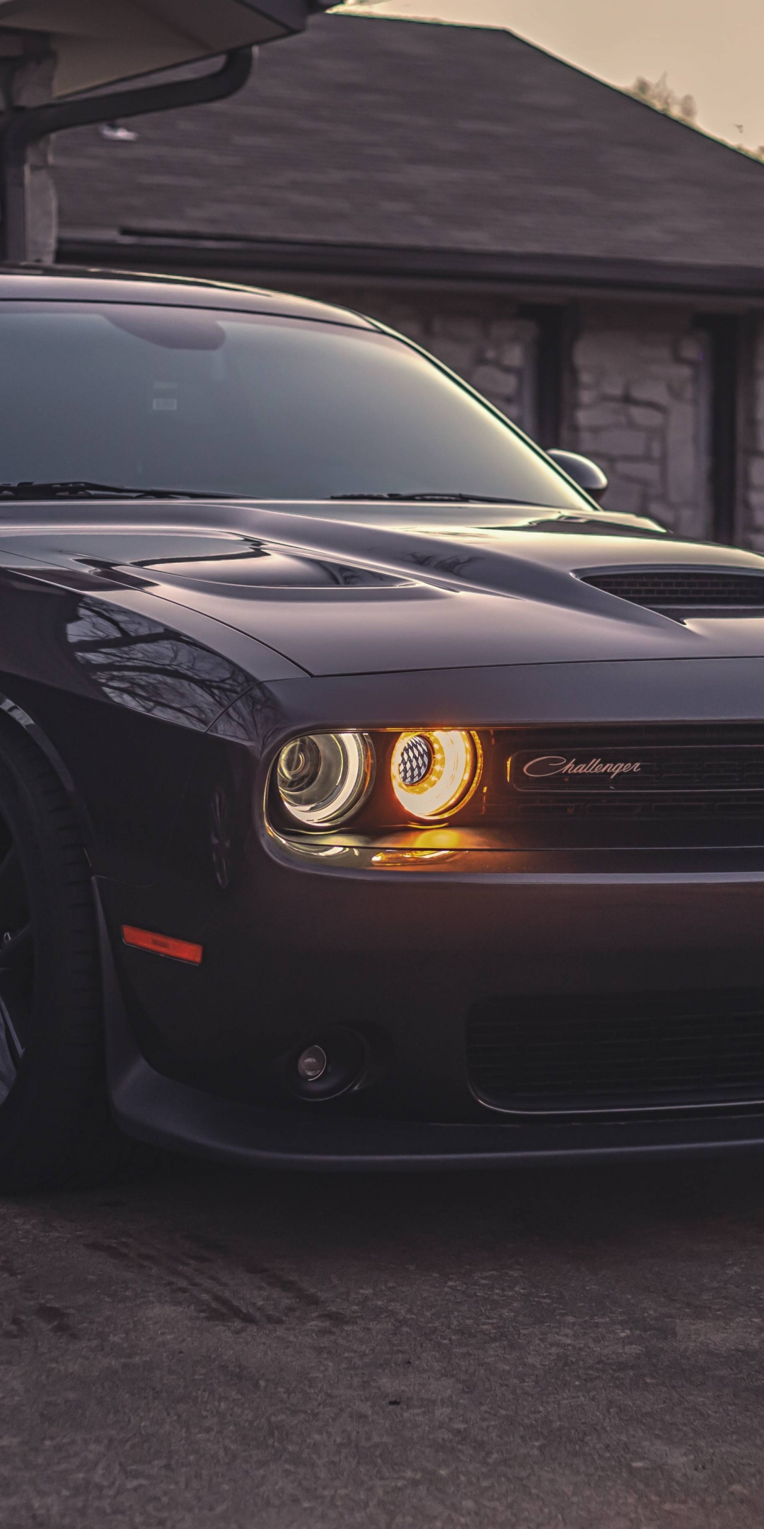 Black, muscle car, Dodge Challenger, 1080x2160 wallpaper