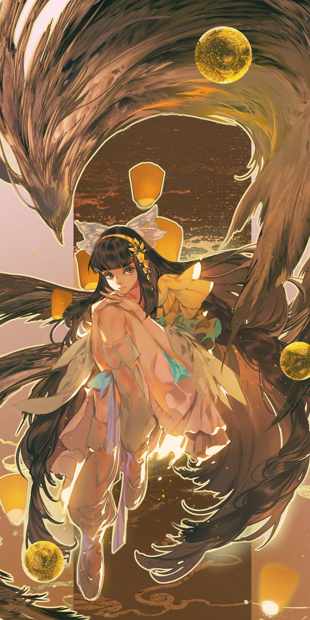 Anime, Honor of Kings, girl and big bird, cute, 1080x2160 wallpaper