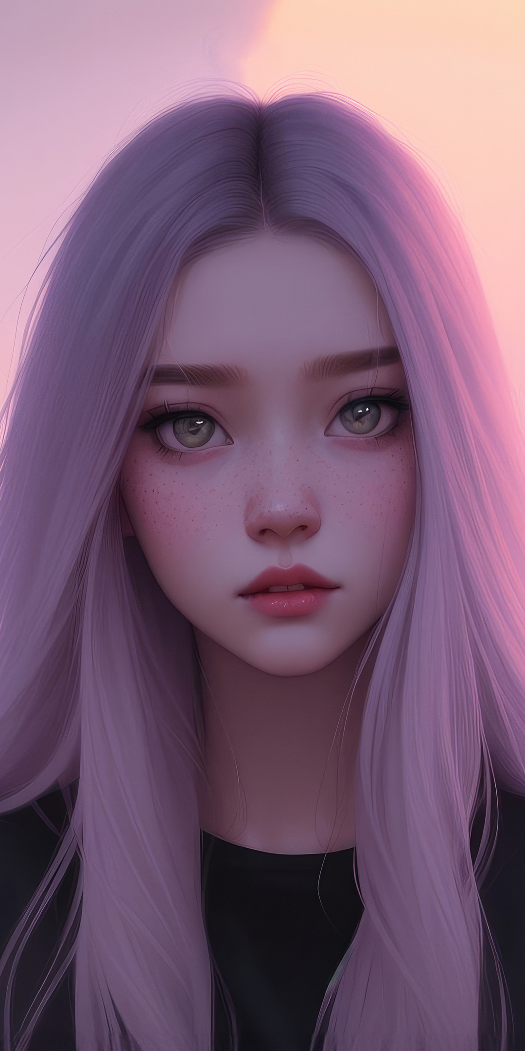 Girl in pink hair, cute teen girl art, 1080x2160 wallpaper