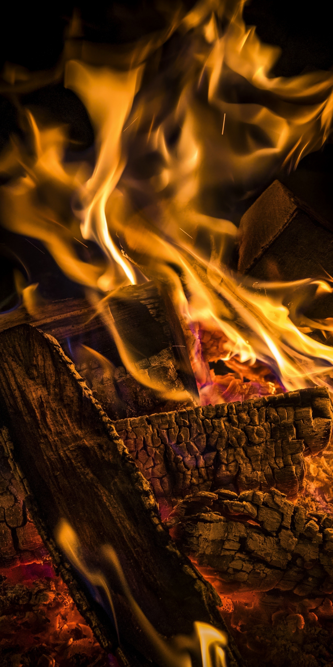 Fire, woodfire, flames, 1080x2160 wallpaper
