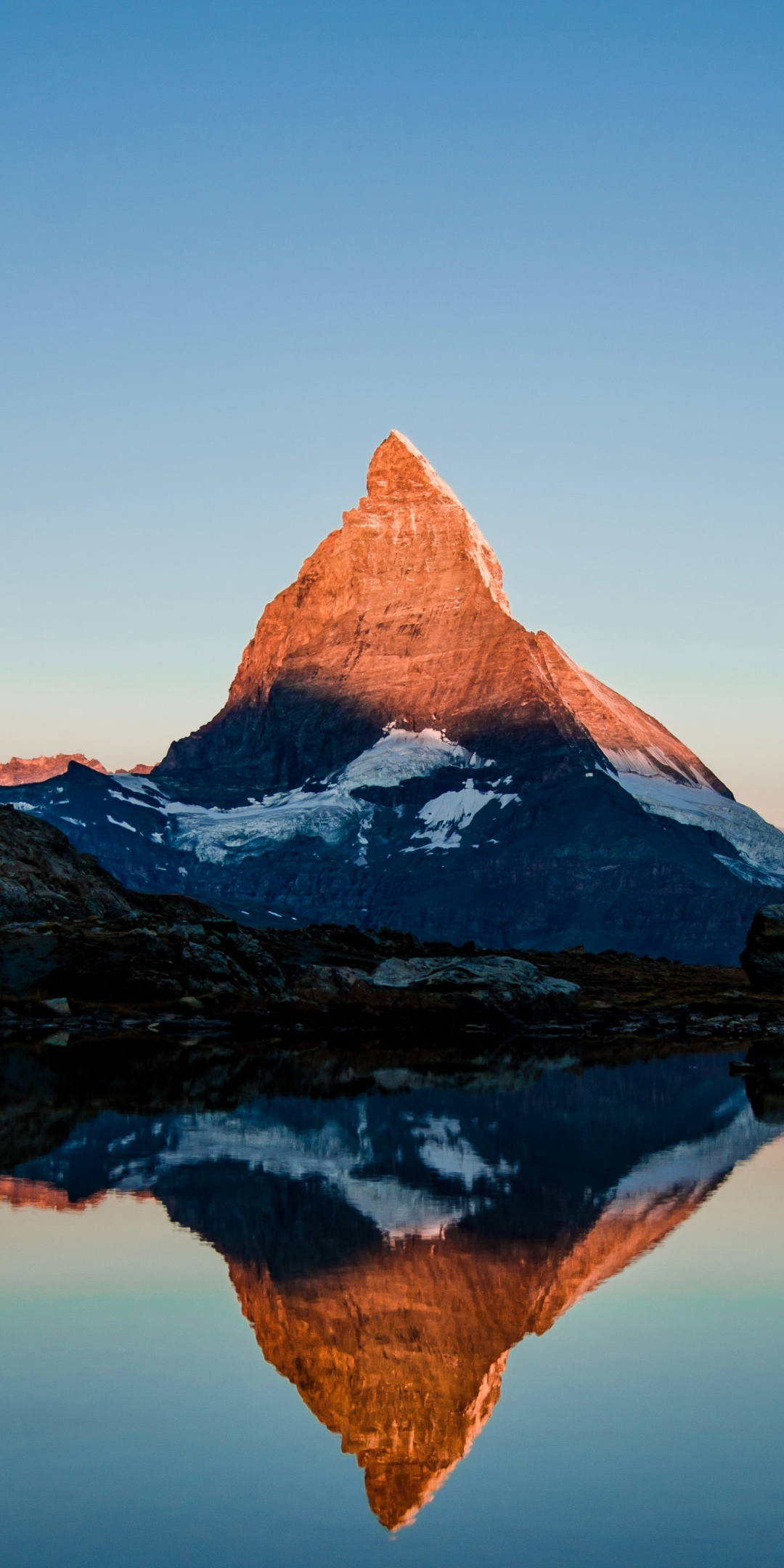 Matterhorn, mountain, glow, sunset, lake, 1080x2160 wallpaper