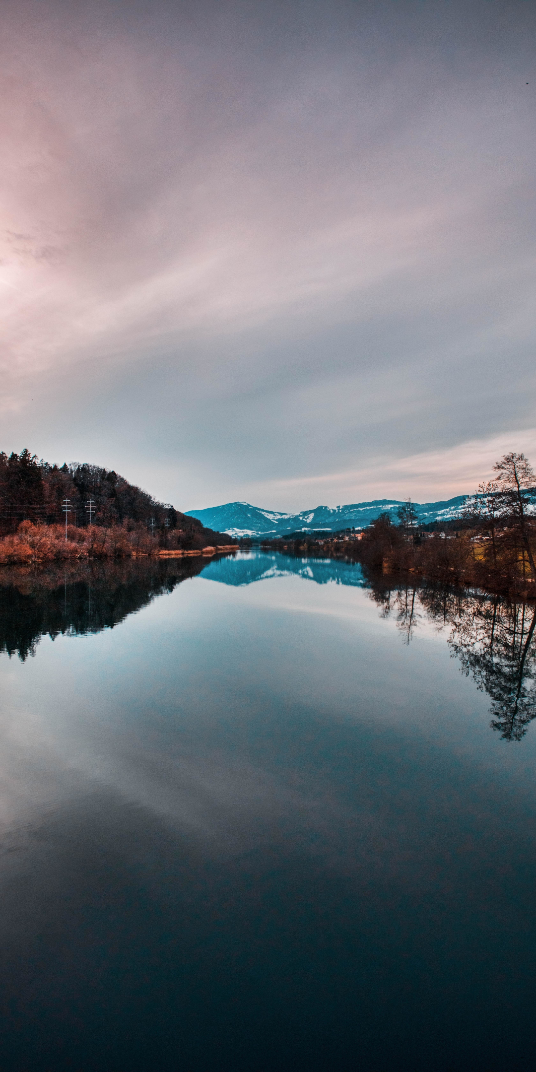 Lake, reflections, mountains, sunset, nature, 1080x2160 wallpaper
