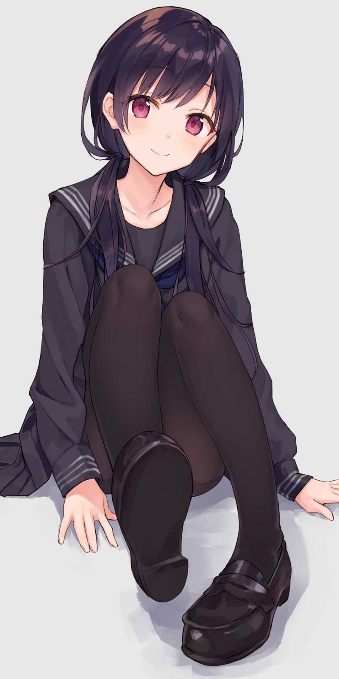 Cute, anime girl, red eyes, black uniform, 1080x2160 wallpaper