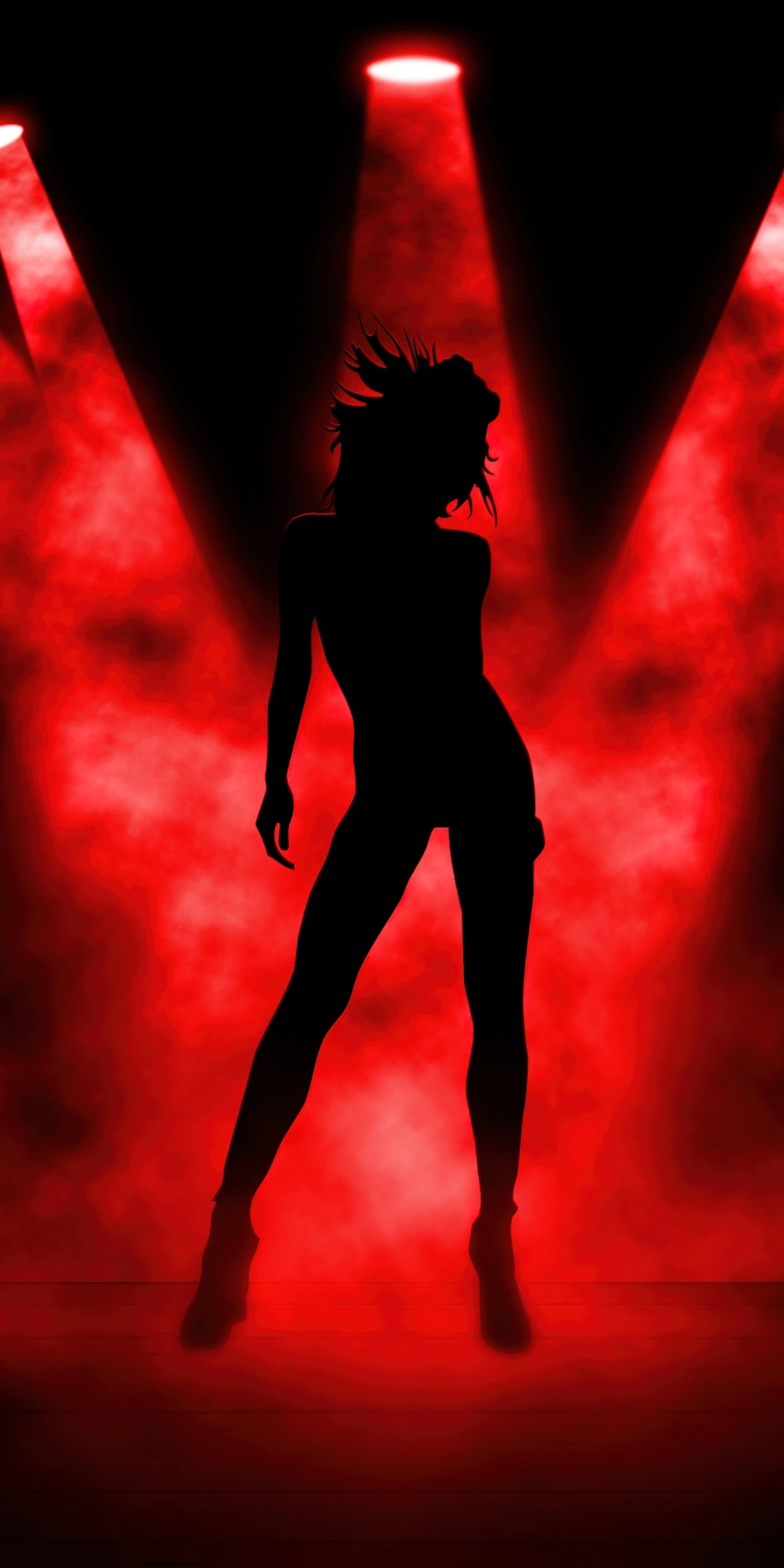 Girl dancing, spot lights, silhouette, art, 1080x2160 wallpaper