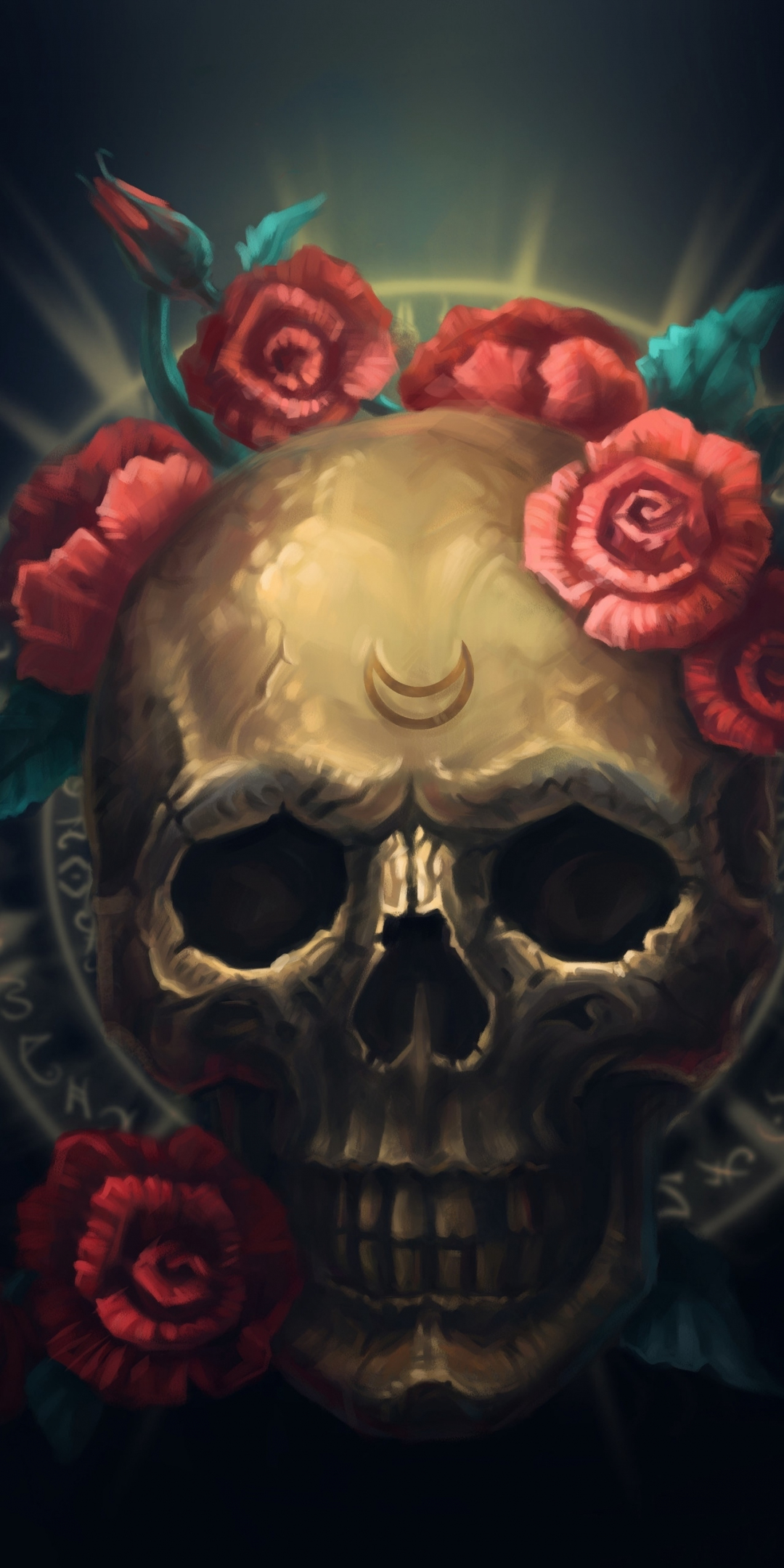 Skull, flowers, art, 1080x2160 wallpaper