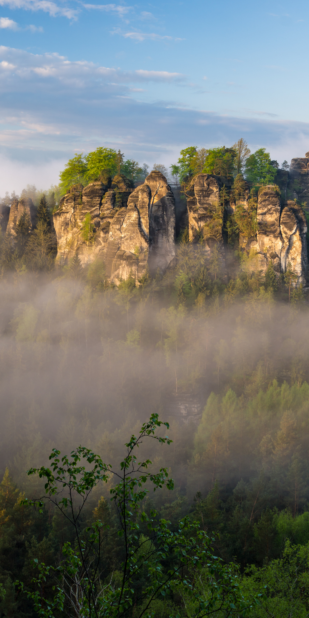 Misty day, rocky mountains, high cliffs, nature, 1080x2160 wallpaper