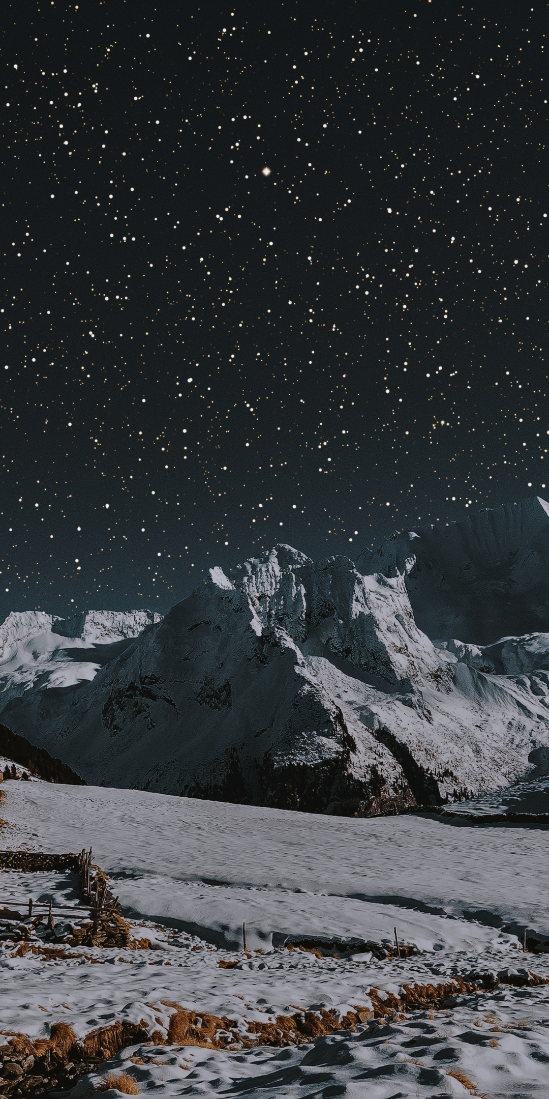 House, winter, landscape, mountains, night, 1080x2160 wallpaper