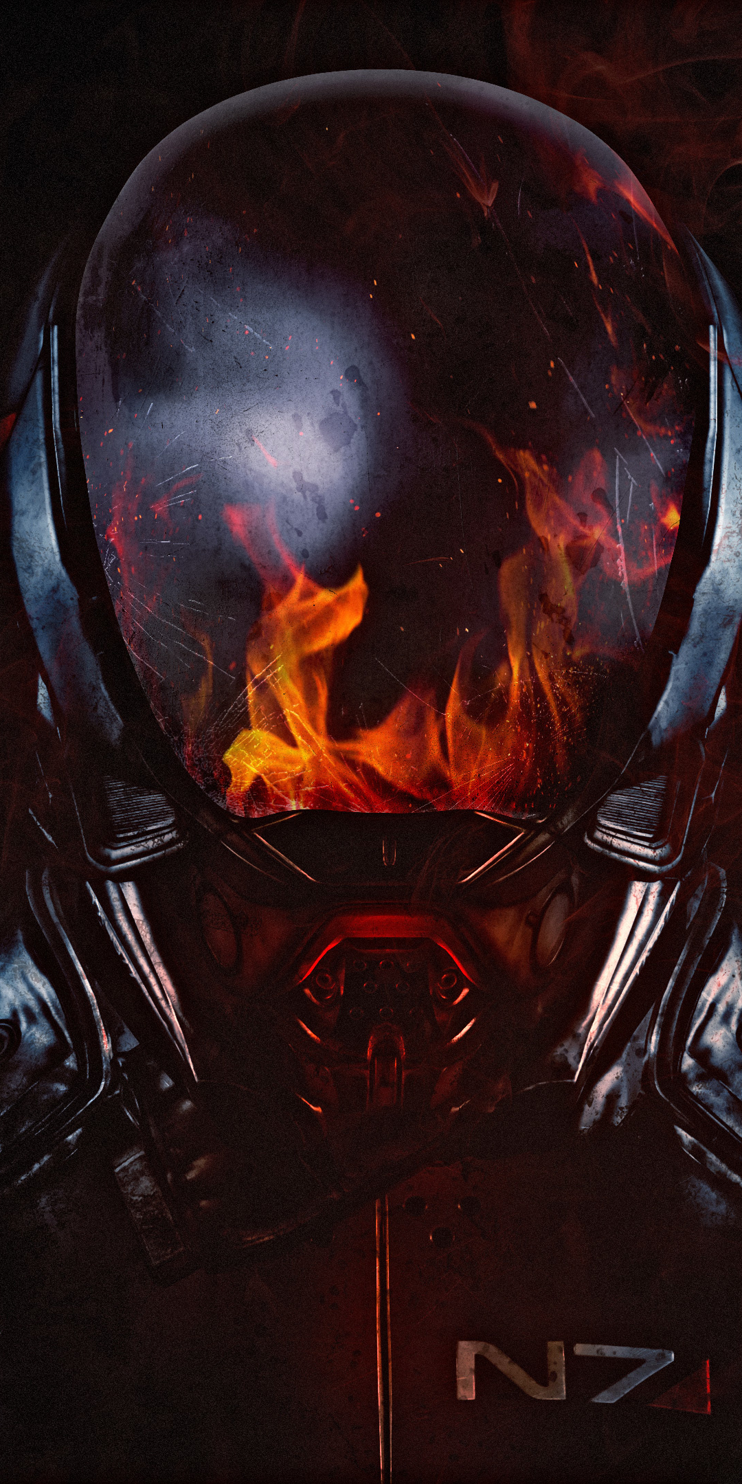 Mass Effect: Andromeda, N7, Soldier, flame, helmet, 1080x2160 wallpaper