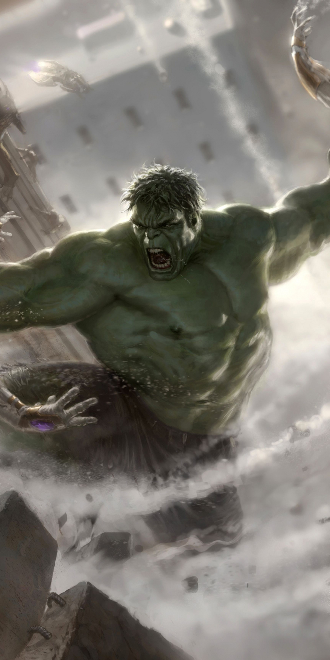 Angry hulk and robots, Avengers: Age of Ultron, art, 1080x2160 wallpaper
