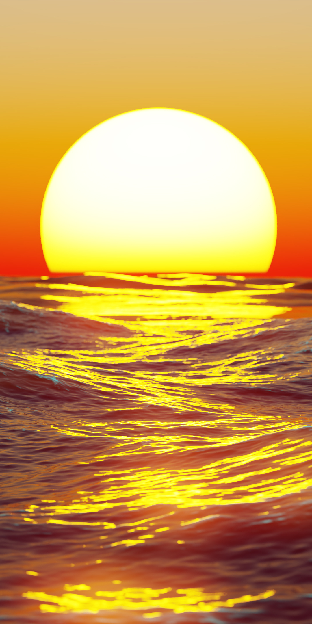 Seascape, sunset, sea surface, digital art, 1080x2160 wallpaper