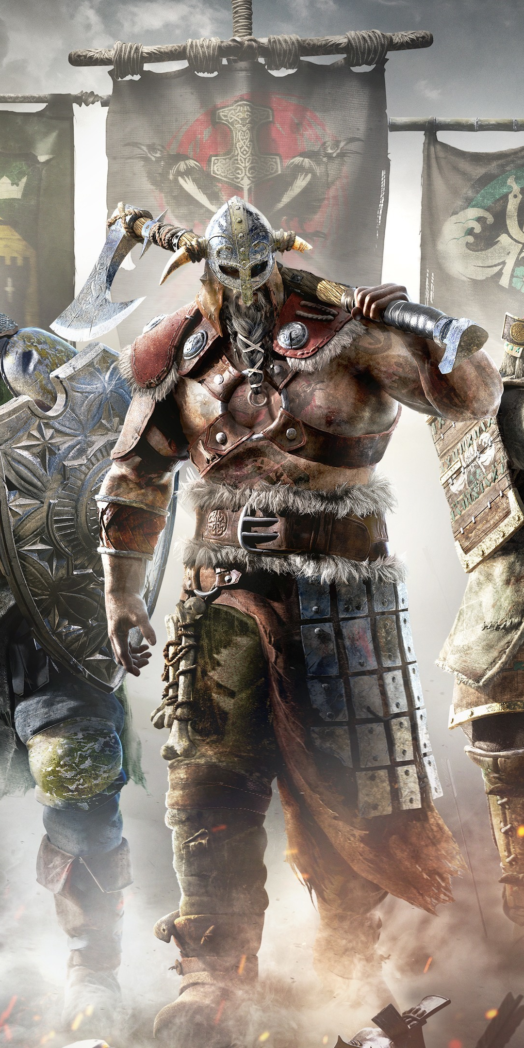 For Honor, video game, warriors, banners, 1080x2160 wallpaper