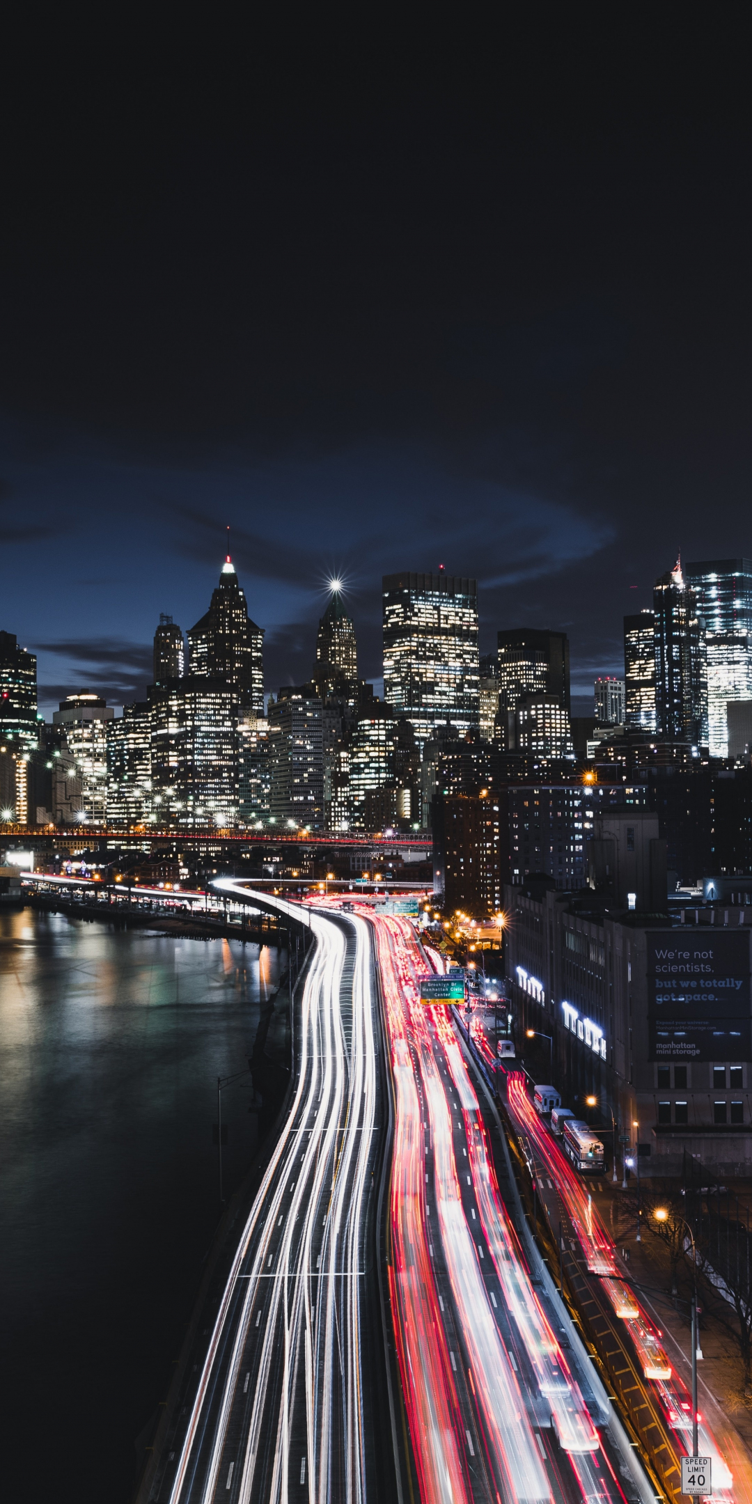 New york, city, night, road, buildings, 1080x2160 wallpaper
