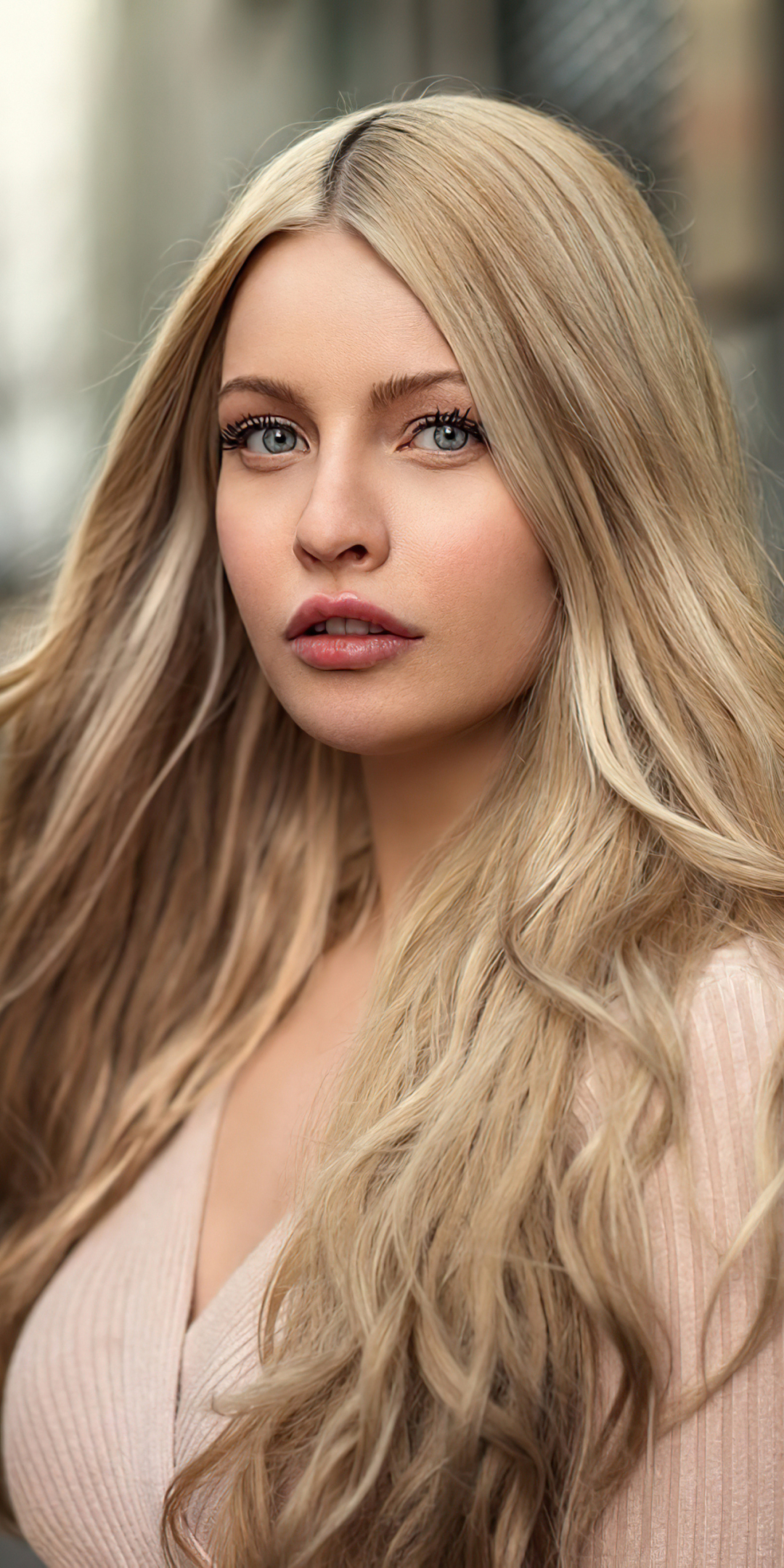 Woman model, blue eyes, long hair, 1080x2160 wallpaper