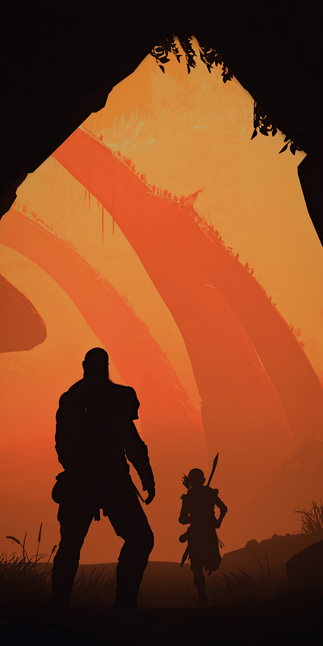 Kratos and Atreus, God of War, minimal art, 1080x2160 wallpaper