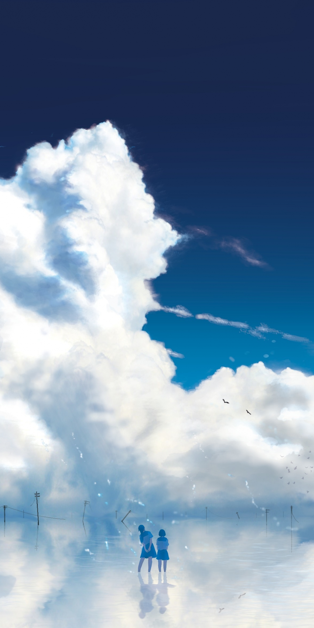 Anime girls, outdoor, clouds, 1080x2160 wallpaper
