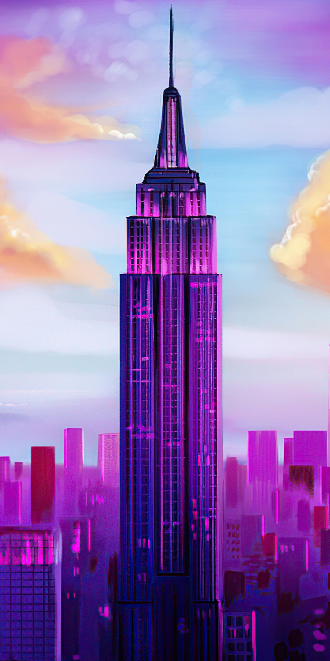 Tall buildings of City, colorful minimal art, 1080x2160 wallpaper