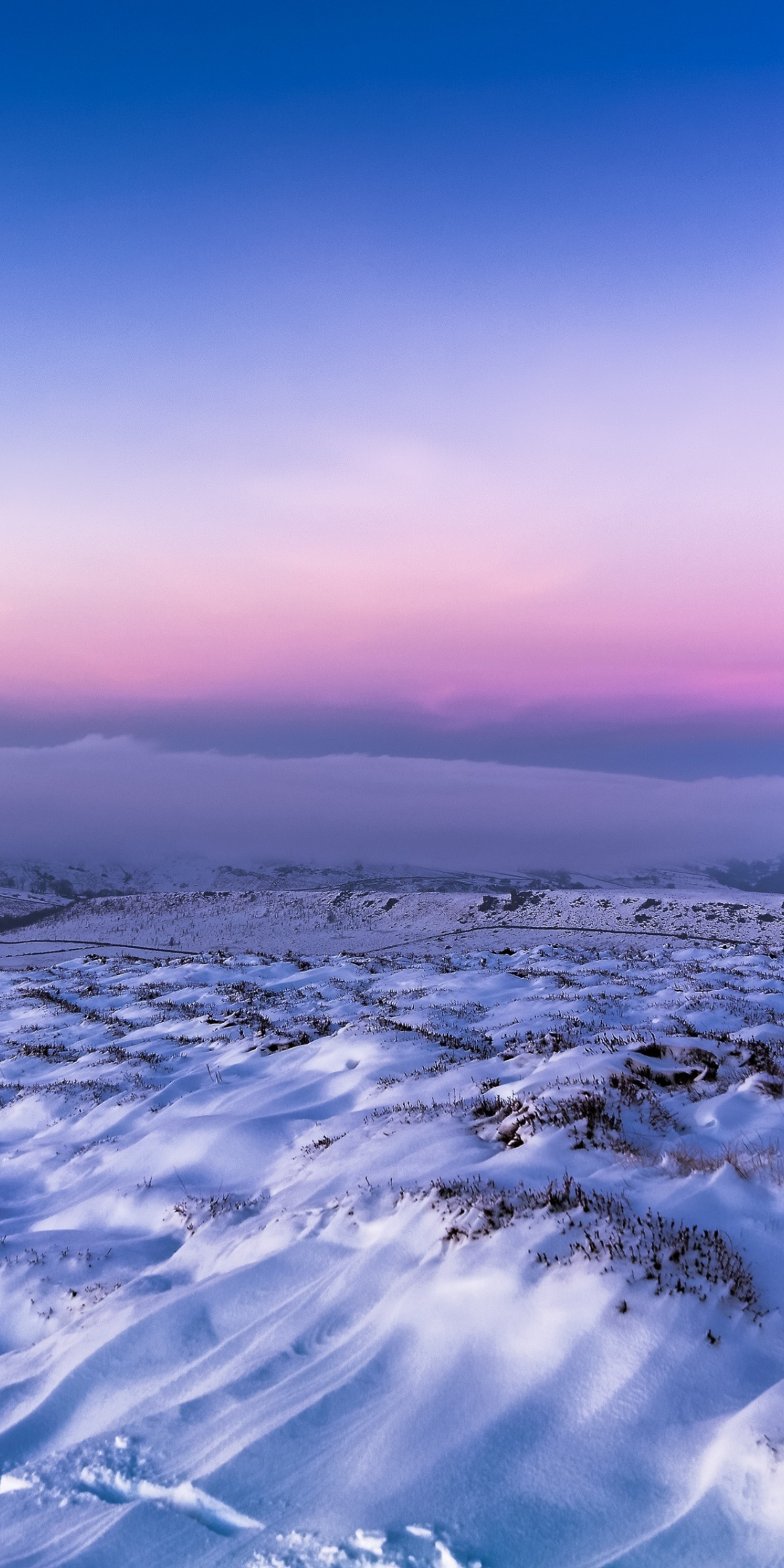 Snow, landscape, pink sunset, skyline, 1080x2160 wallpaper