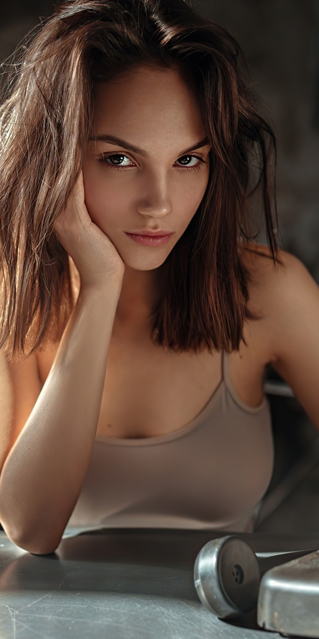 Brunette, girl, brown eyes, model, 1080x2160 wallpaper