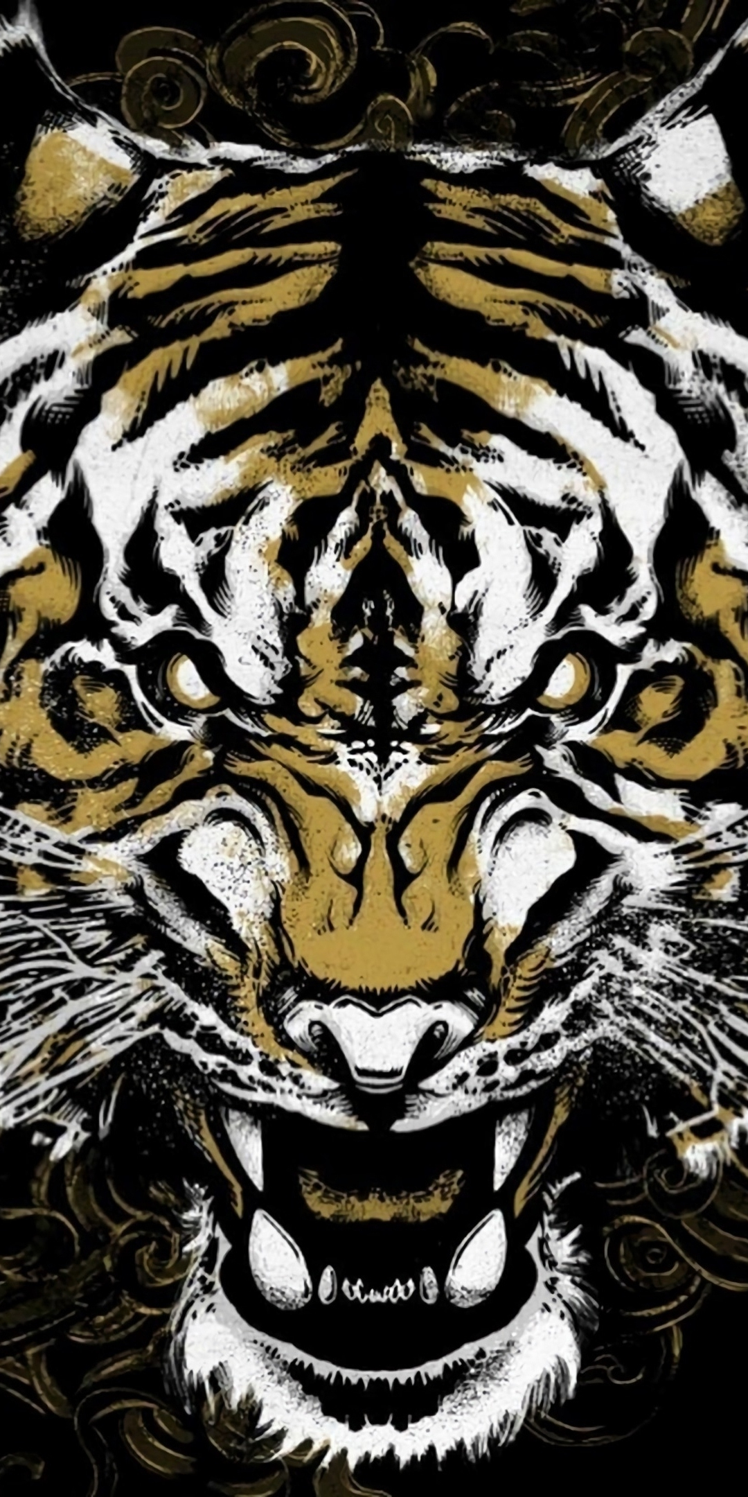 Tiger, muzzle, ragging, art, 1080x2160 wallpaper