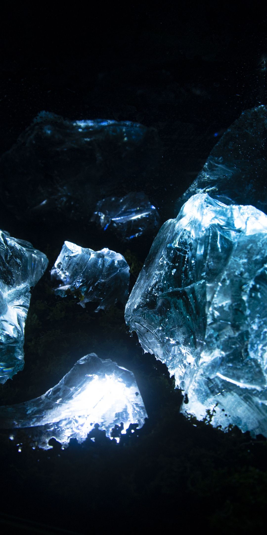 Ice, crystal cubes, water, close up, 1080x2160 wallpaper