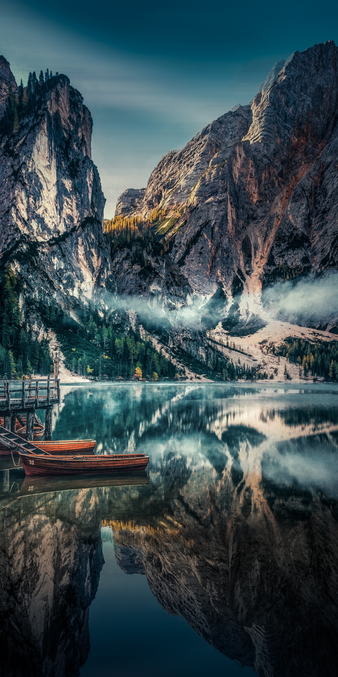 Lake, boats, pier, mountains, reflections, nature, 1080x2160 wallpaper