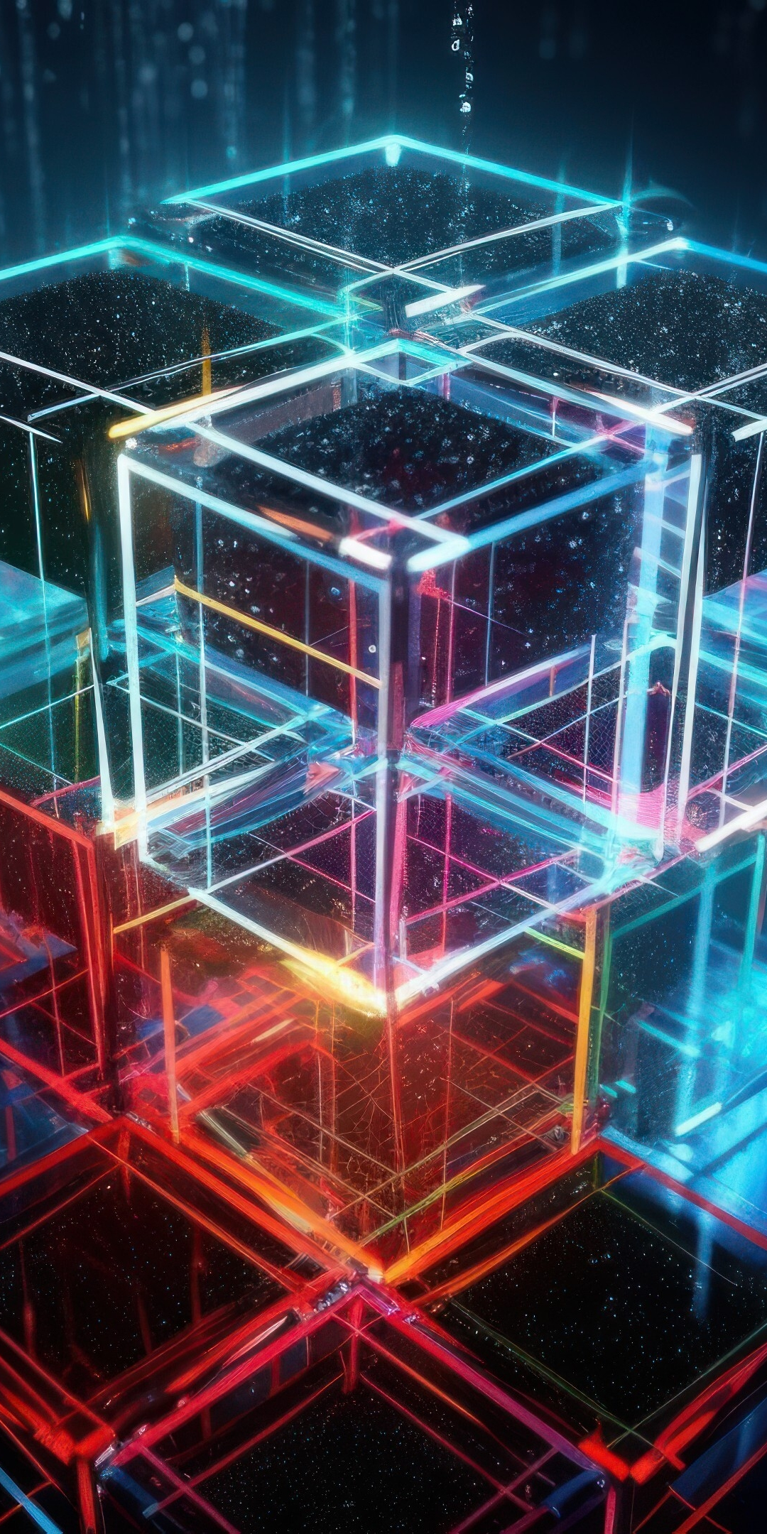 Shining and glowing edges of cubes, lines, 1080x2160 wallpaper